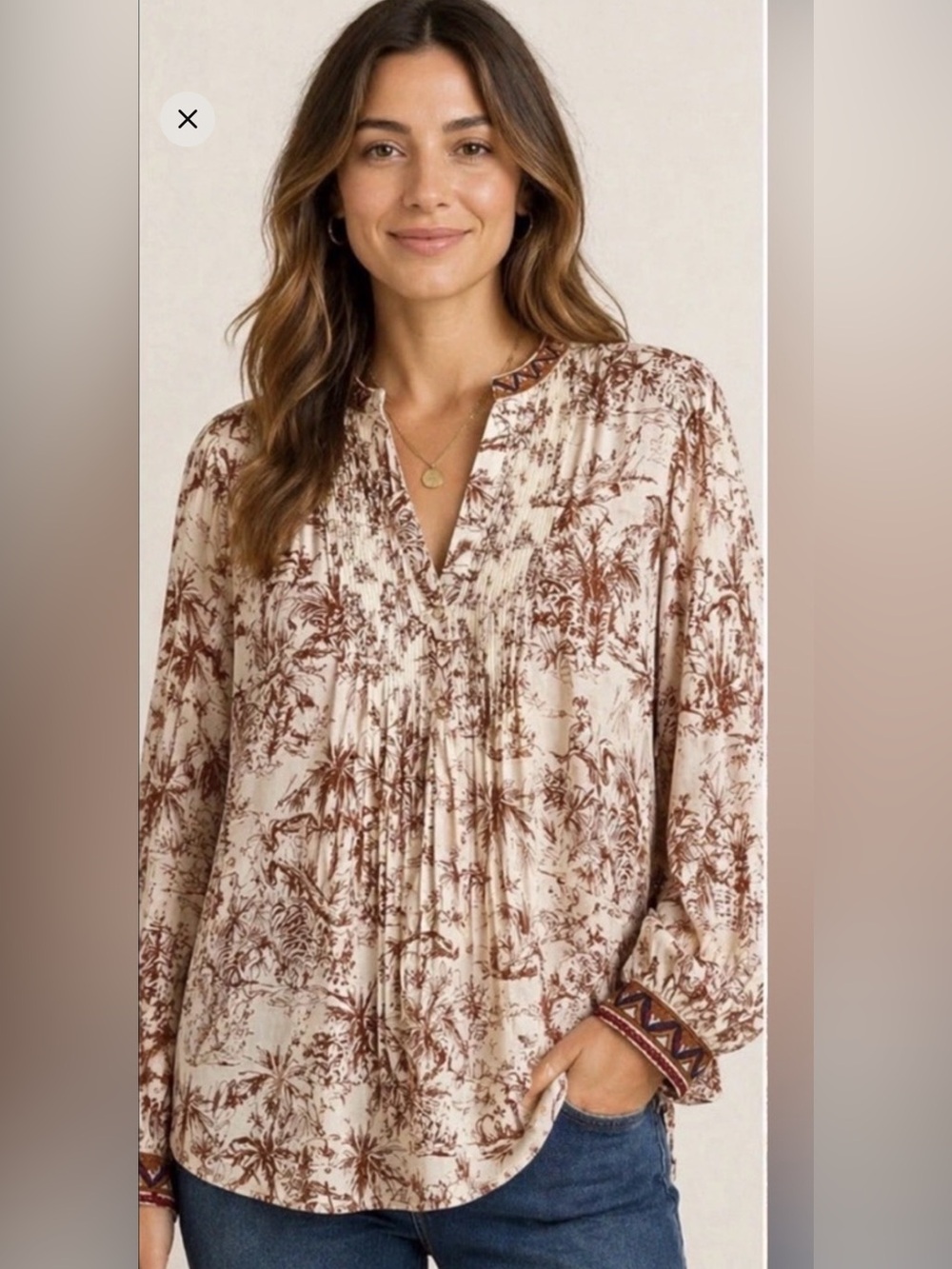 Johnny Was XL NWT Safari Jungle Toile Print Pintuck Boho Blouse Tunic Tiger Top